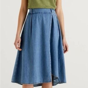 United Colors Of Benetton Blue Denim Midi Skirt Size XS, side pockets